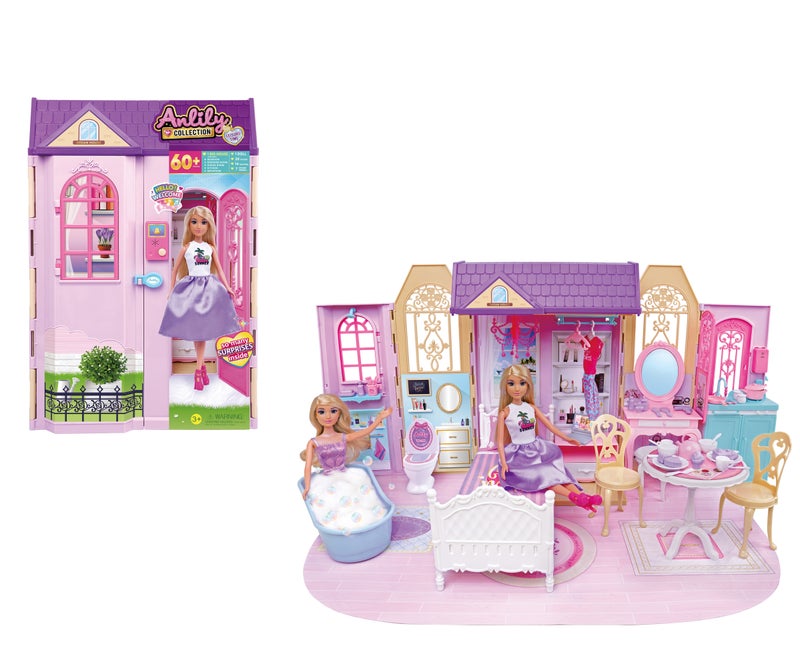 Mira Doll Dream House Mansion Playset – 11.5 Inch Fashion Doll Villa with Bedroom, Wardrobe, Dressing Table, Kitchen, Dining Table & Bathroom | Girls Toys 3+ - Image 1
